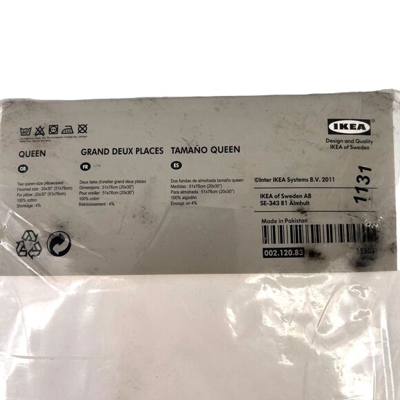 Ikea Skoghall Green Leaves Patter Pillowcase Queen Set Of Two 002.120.83 - Picture 4 of 5